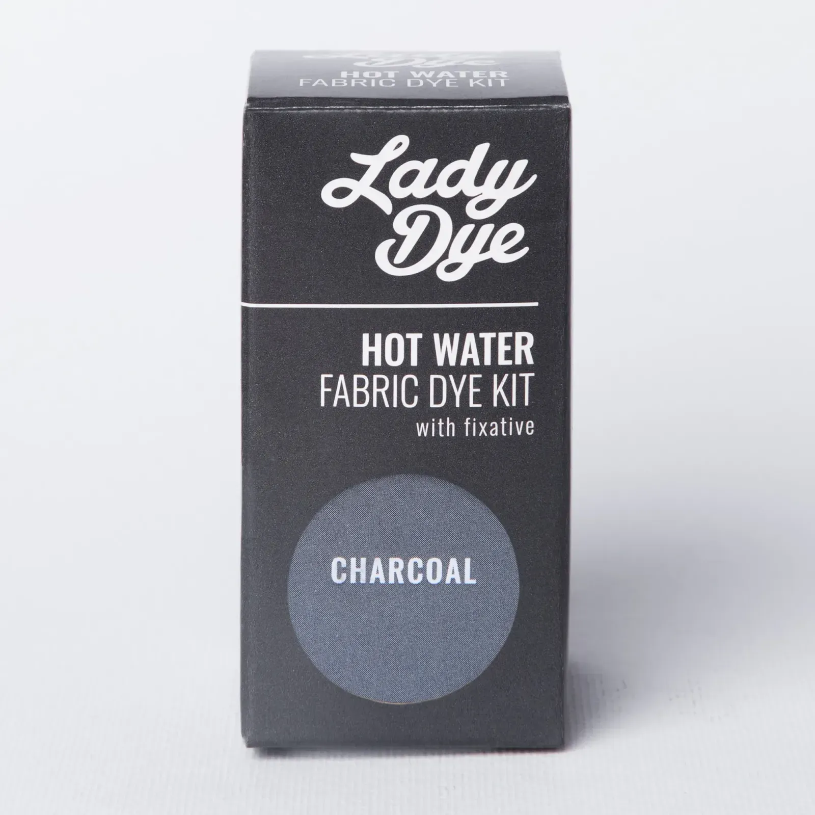 Front of Lady Dye Hot Water Fabric Dye Kit in Charcoal box