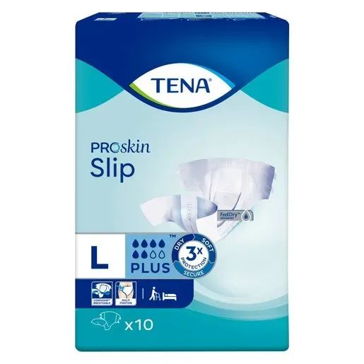 Front of TENA ProSkin Slip Plus Large size 10's pack