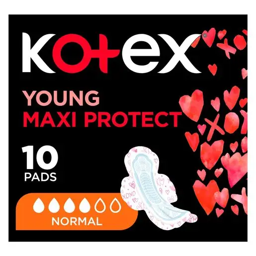 Front of Kotex Young Maxi Protect Normal Maxi Pads, 10 pads pack