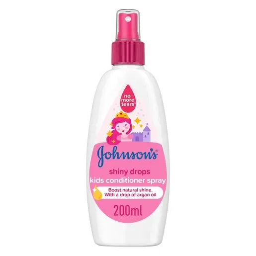 Front of Johnson's Baby Shiny Drops Kids Conditioner Spray 200ml bottle