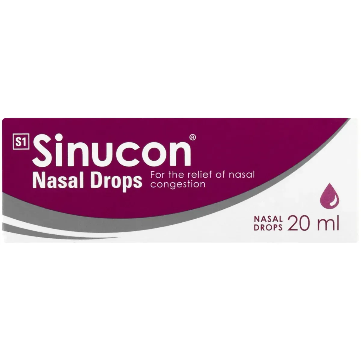 Front of Sinucon Nasal Drops 20 ml box on white background
