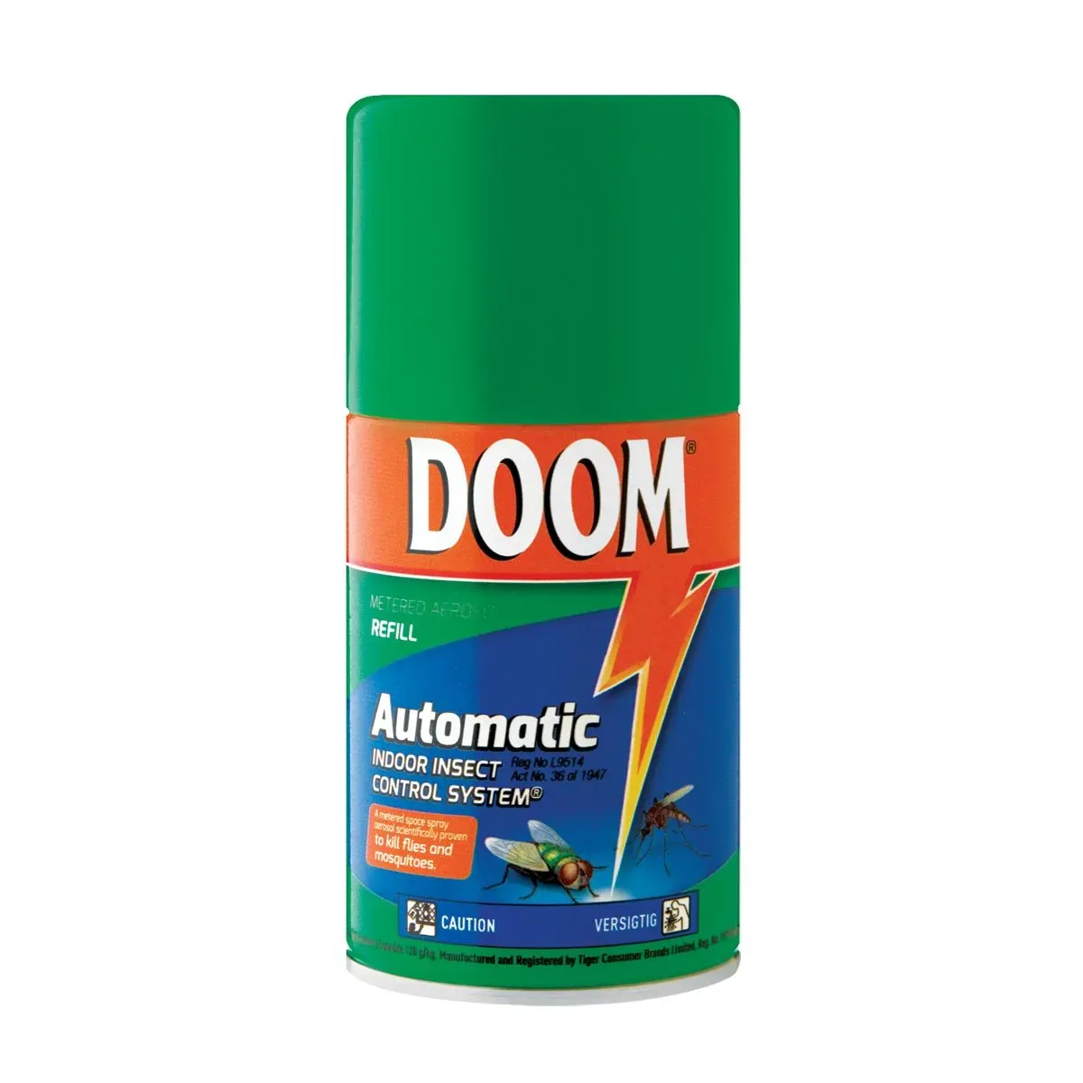Front of Doom Automatic Refill Metered Aerosol 240 ml can on white background
