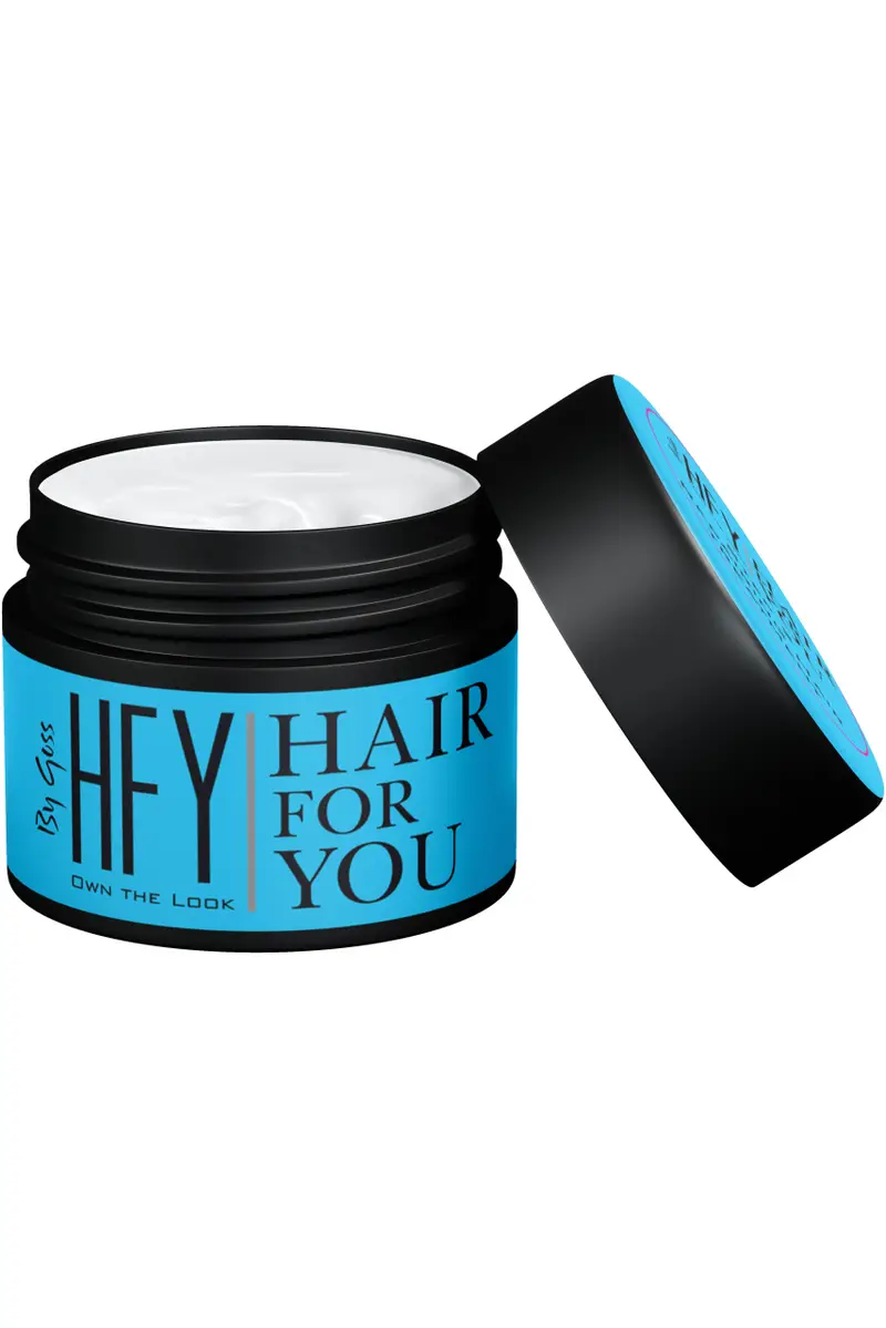 Open jar of HFY Hair For You Treatment 125ml with lid off, showing white cream inside