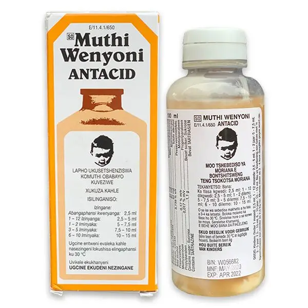 Muthi Wenyoni Antacid 100ml box and bottle together