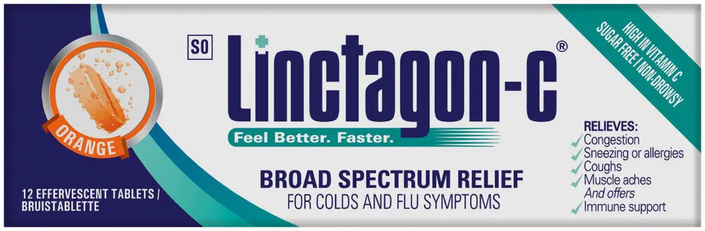 Linctagon Orange Cold & Flu Effervescent Tablets 12pk