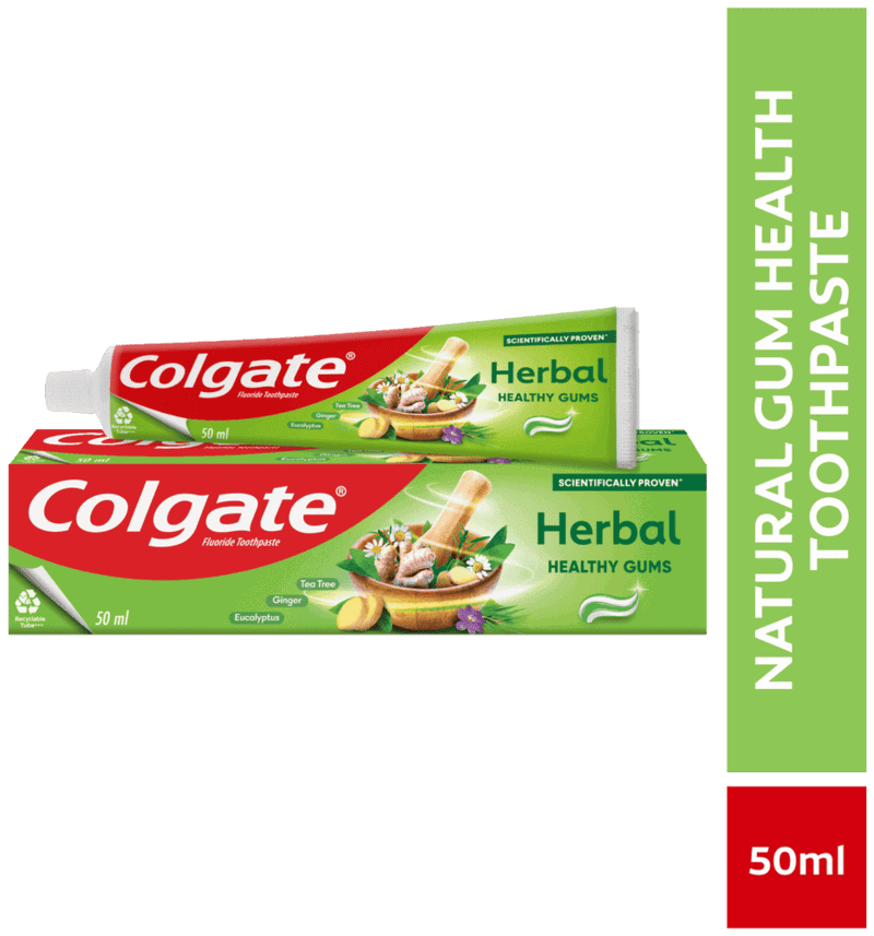 Front of Colgate Herbal Healthy Gums Toothpaste 50 ml box and tube