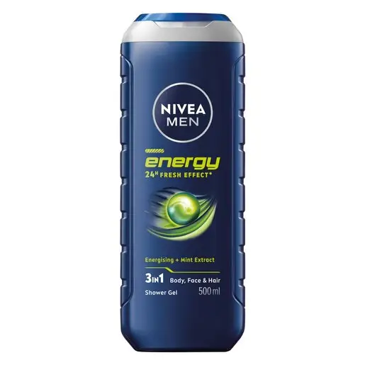 Front of NIVEA MEN Energy 3in1 Shower Gel 500 ml bottle