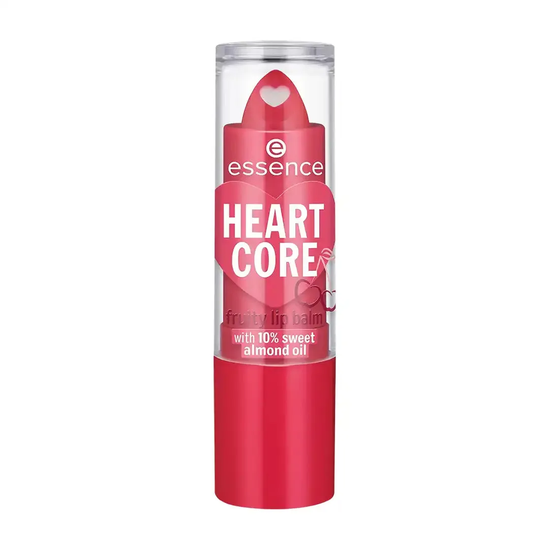 Front of Essence Heart Core Fruity Lip Balm 01, 3 g stick with cap