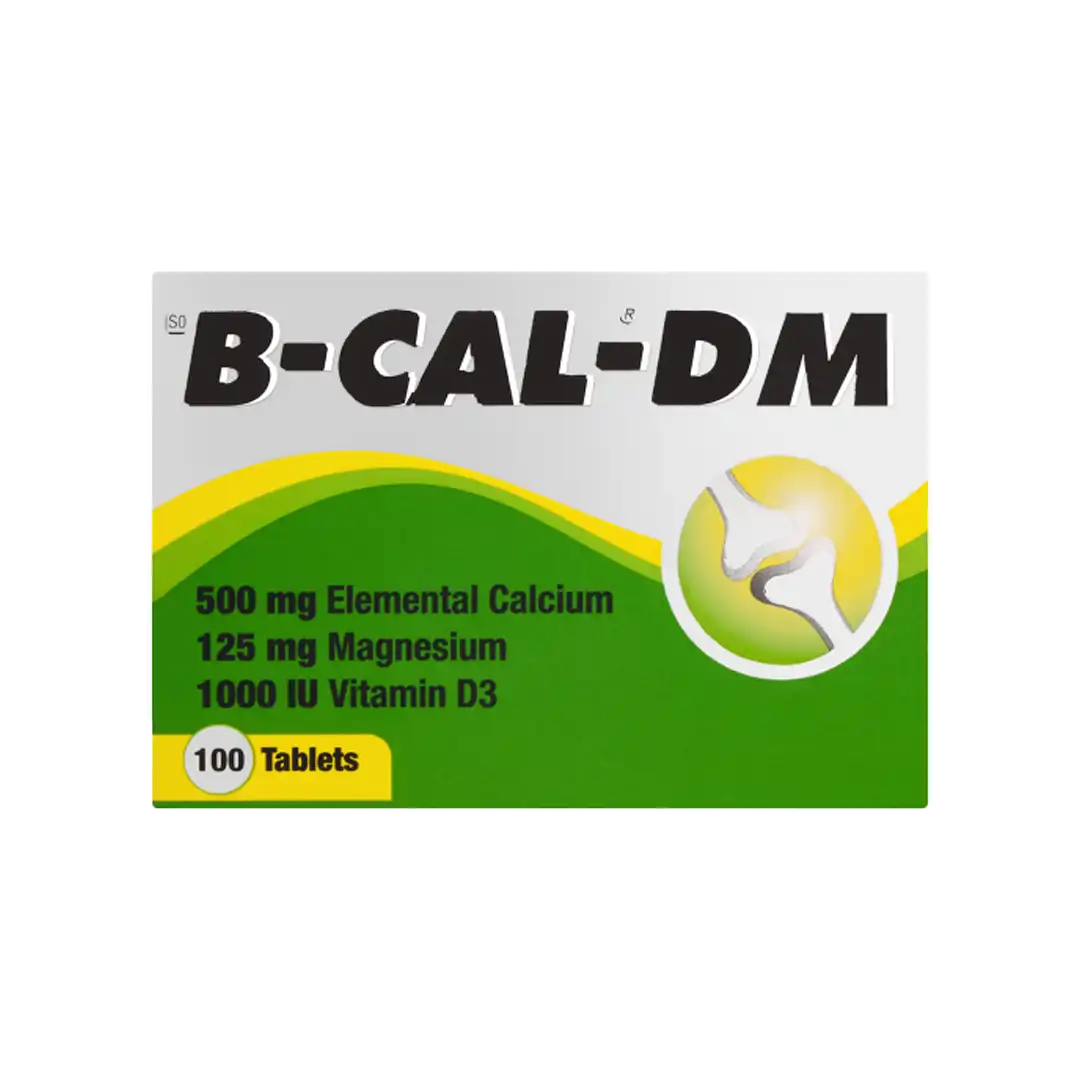 Front of Inova B-CAL-DM Swallow Tablets 100's box on white background