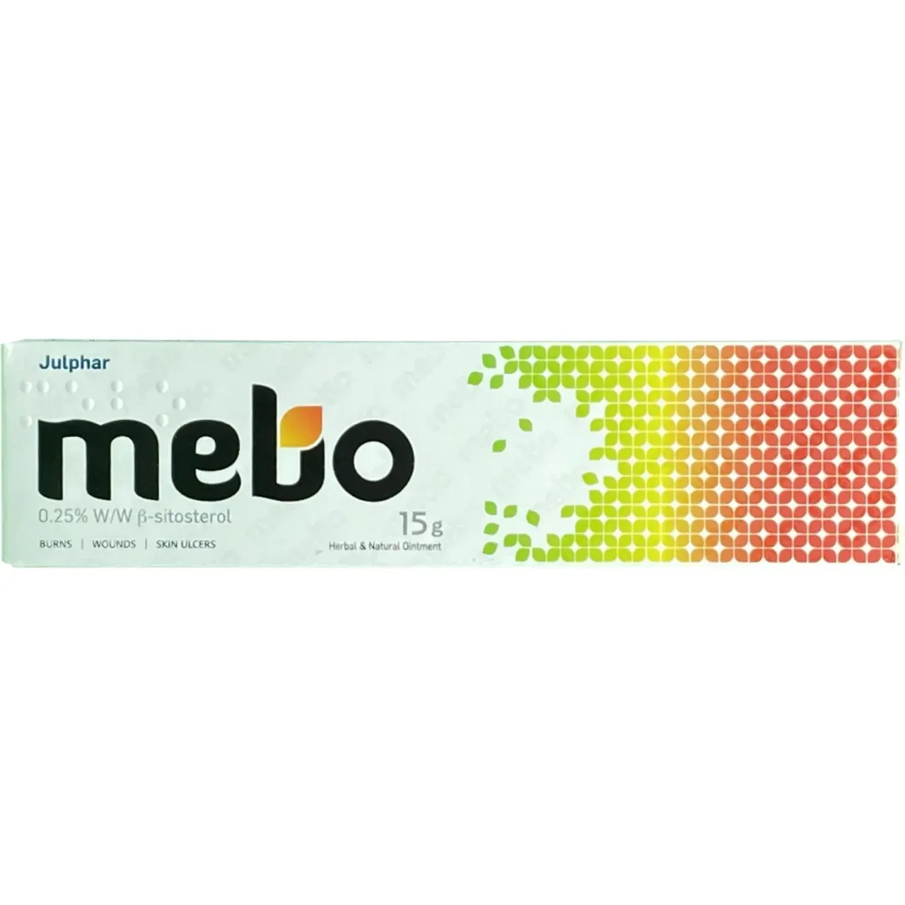 Front of MEBO Herbal and Natural Ointment box, 15 g