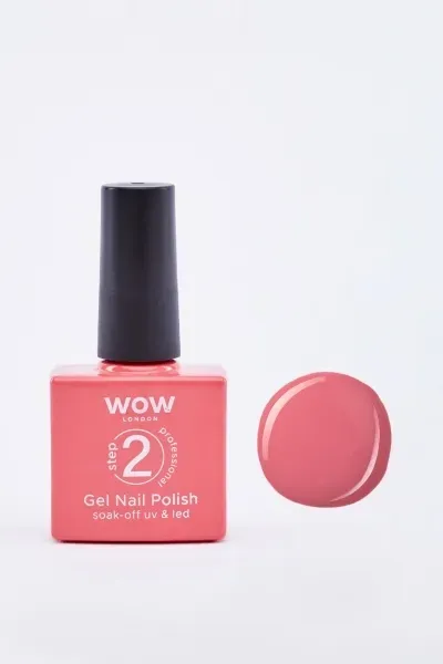 Front of WOW London Step 2 Gel Nail Polish bottle with colour swatch