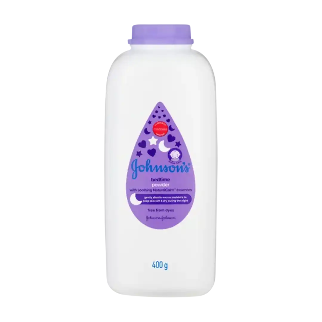 Front of Johnson's Baby Bedtime Powder Lavender 400 g bottle
