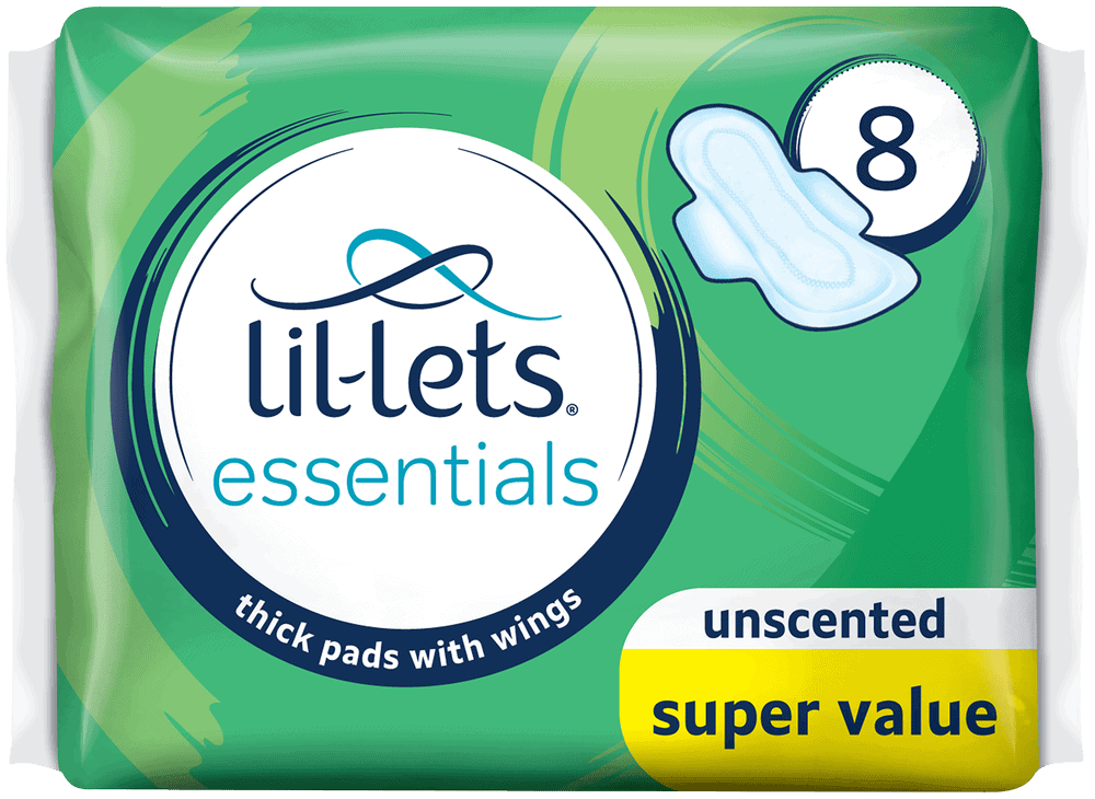 Lil-lets Essentials Unscented Thick Pads with Wings 8pk