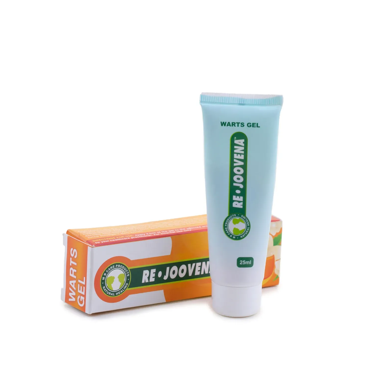 Front of Rejoovena Warts Gel 25ml tube and box