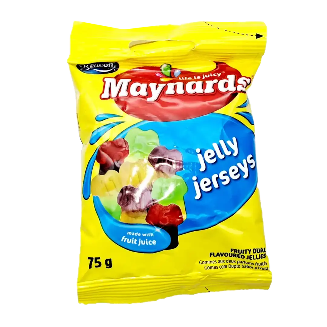Front of Maynards Jelly Jerseys fruity jelly sweets 75 g packet