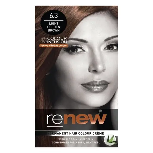 Front of Renew Permanent Hair Colour Crème 6.3 Light Golden Brown box
