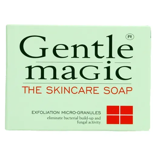Front of Gentle Magic The Skincare Soap exfoliating soap box, 100 g