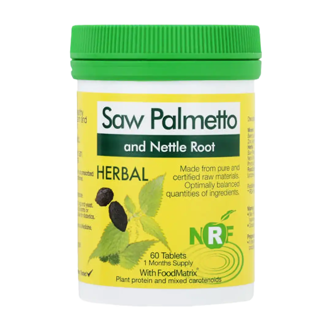 Front of NRF Saw Palmetto and Nettle Root 60 tablets bottle