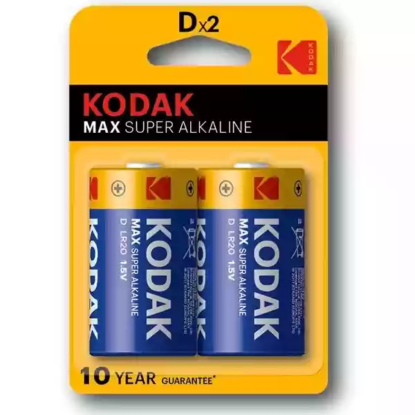 Front of Kodak Max Super Alkaline D battery 2-pack