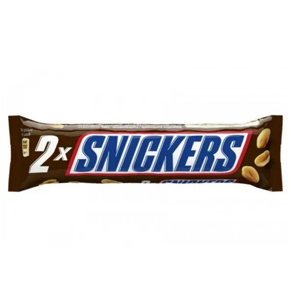 Front of Snickers 2 Pack 80g chocolate bars wrapper