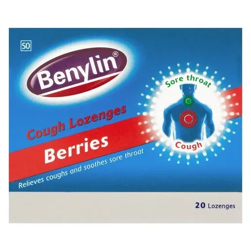 Front of Benylin Cough Lozenges Berries 20's pack