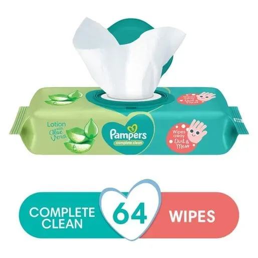 Front of Pampers Complete Clean Baby Wipes pack, 64 wipes