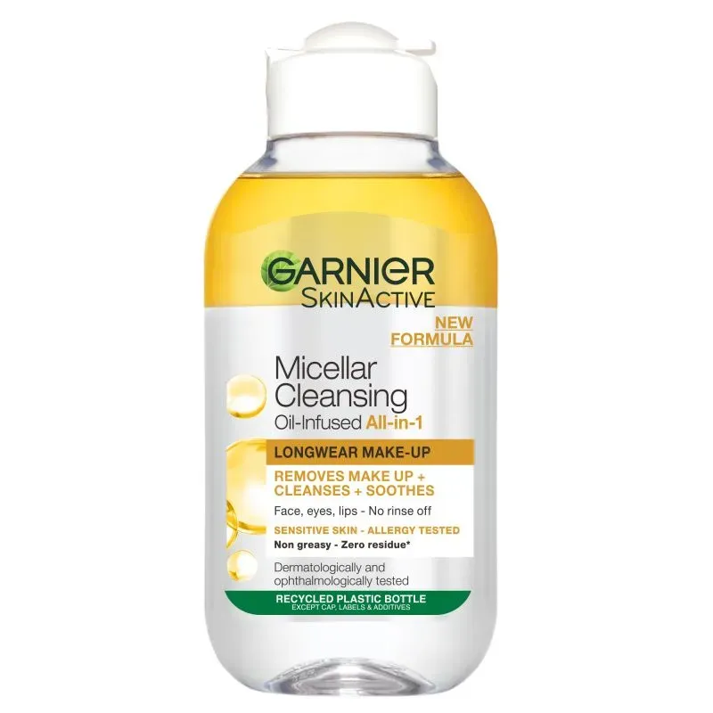 Front of Garnier SkinActive Micellar Cleansing Oil-Infused All-in-1 100 ml bottle