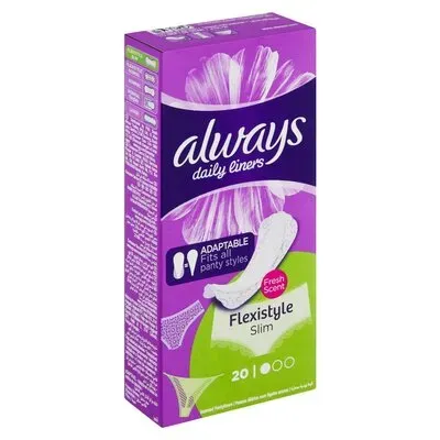 Front of Always Daily Liners Flexistyle Slim Fresh Scent 20's pack