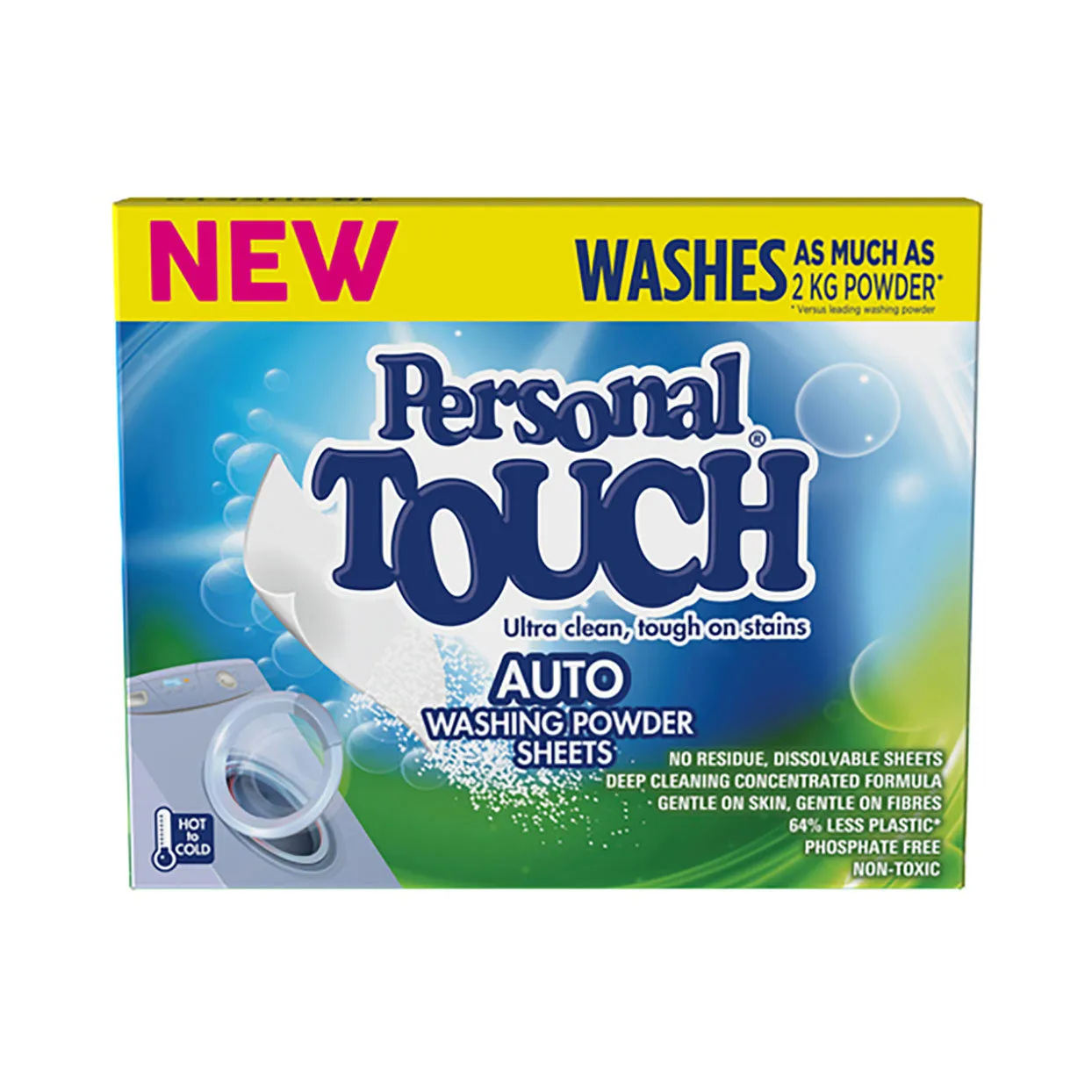 Front of Personal Touch Auto Washing Powder Sheets 90g box