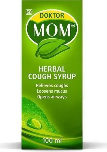 Front of Dokter Mom Herbal Cough Syrup 100 ml box