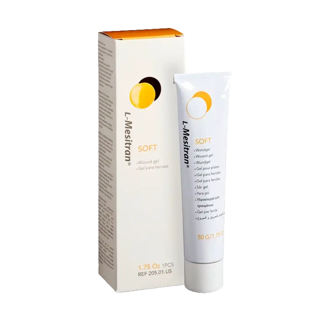 Box and tube of L-Mesitran Soft Wound Gel 50 g