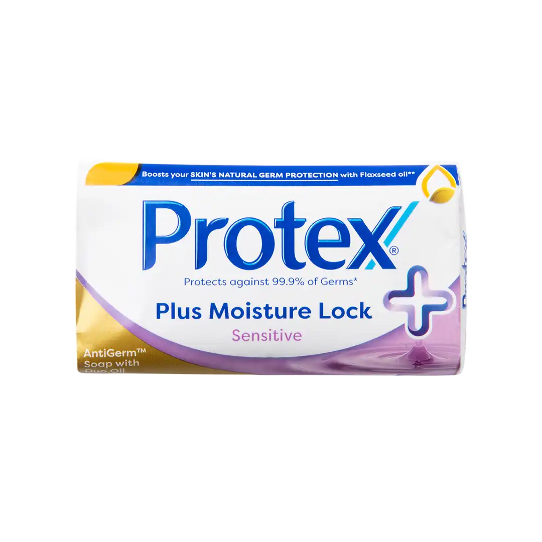 Front of Protex Plus Moisture Lock Sensitive soap bar 150 g on white background