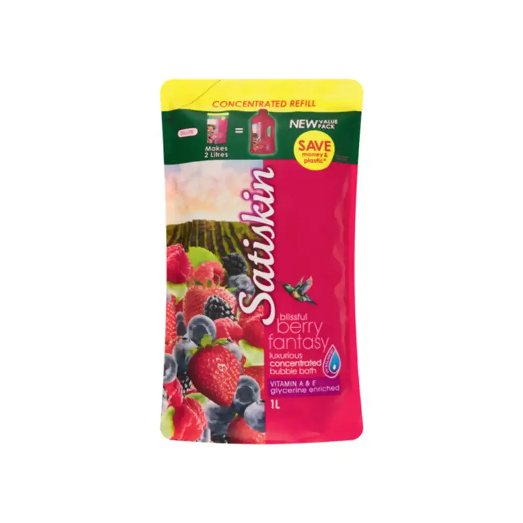 Front of Satiskin Concentrated Refill Bubble Bath Berry Fantasy 1L pouch