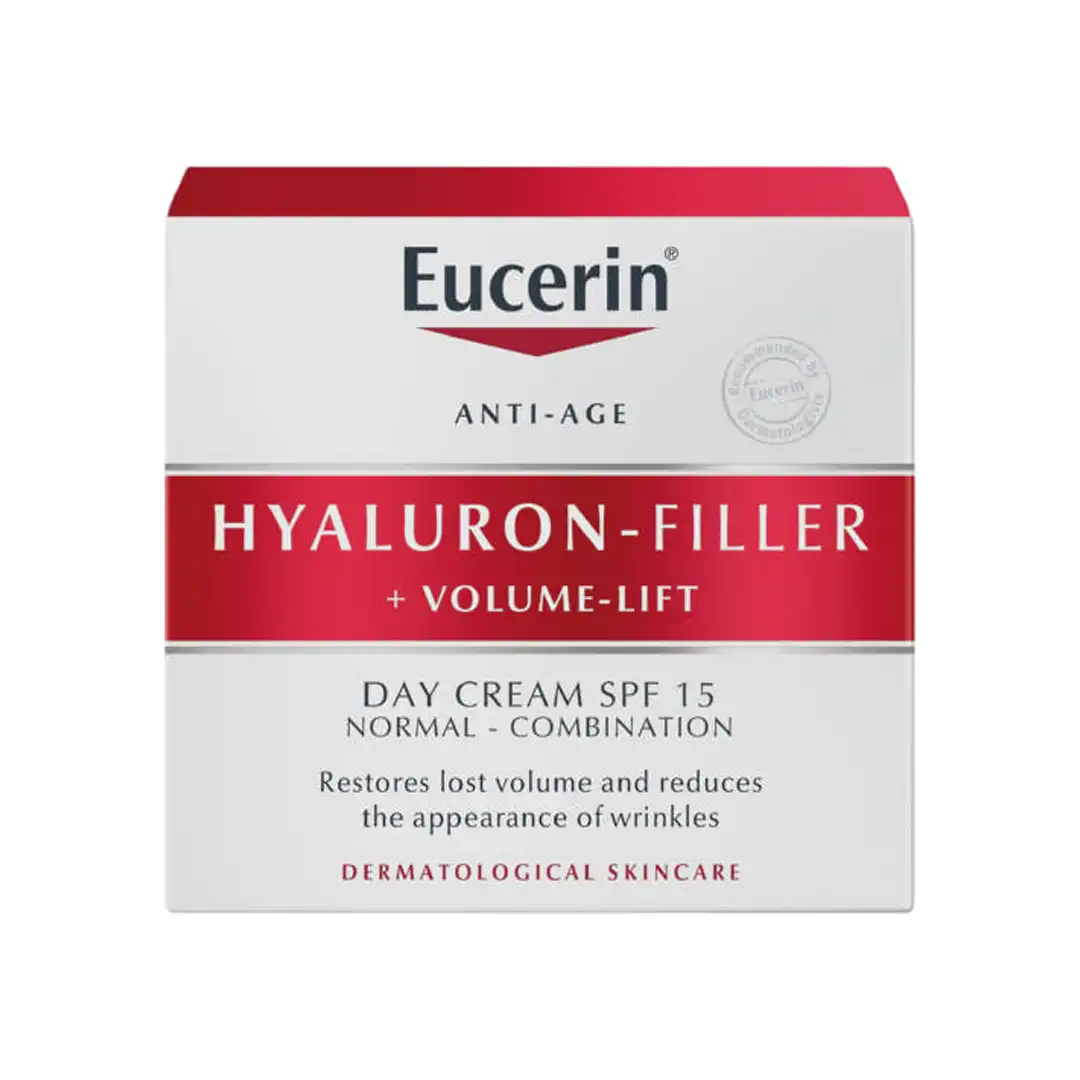 Front of Eucerin Hyaluron-Filler + Volume-Lift Day Cream SPF 15 box, 50 ml