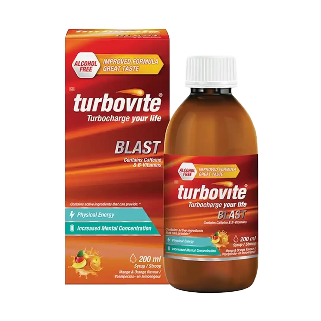 Nativa Turbovite Blast Syrup 200 ml box and bottle on white background