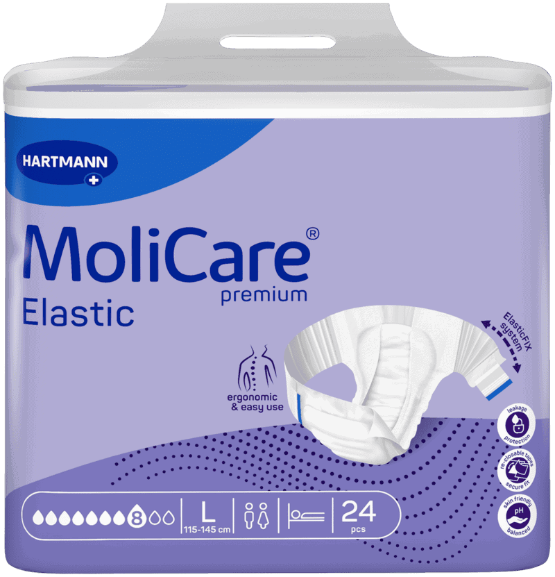 Front of MoliCare Premium Elastic size L incontinence briefs, pack of 24