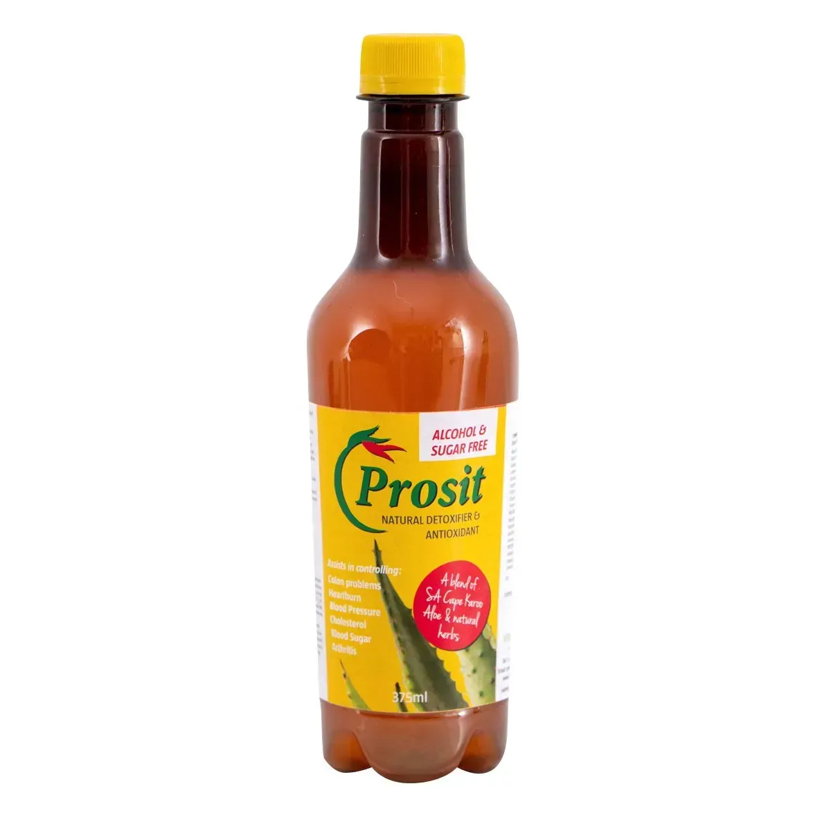 Front of African Cures Prosit Liquid Alcohol Free Detoxifier 375 ml bottle