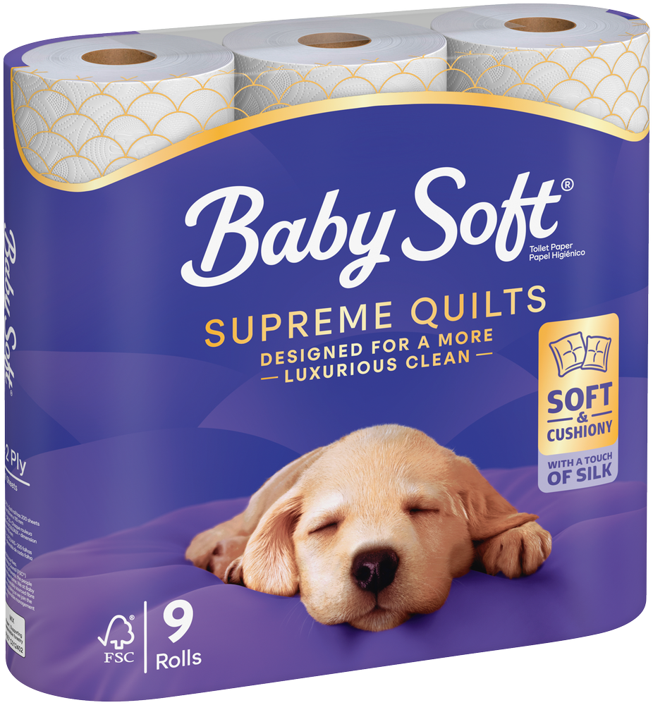 Baby Soft 2 Ply Supreme Quilts Luxury Toilet Tissue Roll 9pk