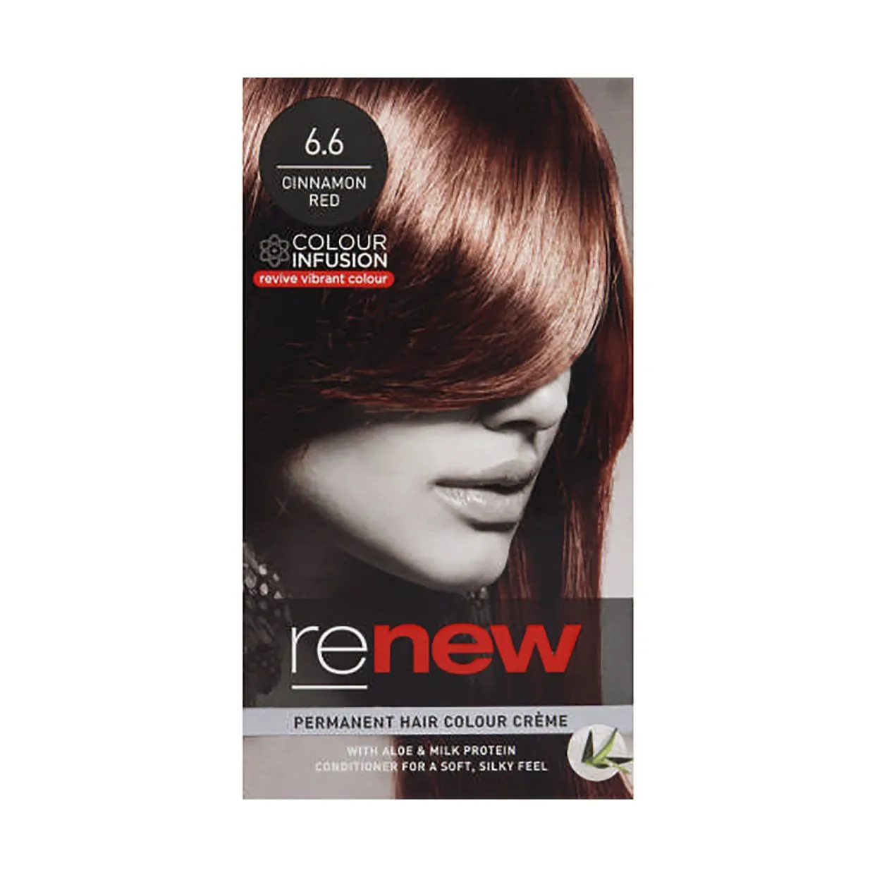 Front of Renew Colour Infusion Permanent Hair Colour Créme 6.6 Cinnamon Red box