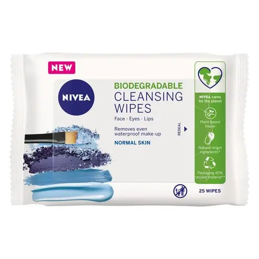 Front of NIVEA Biodegradable Cleansing Wipes Normal Skin pack of 25