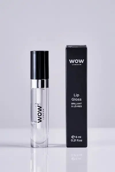 Front of WOW London Lip Gloss 01 bottle and box, 6 ml