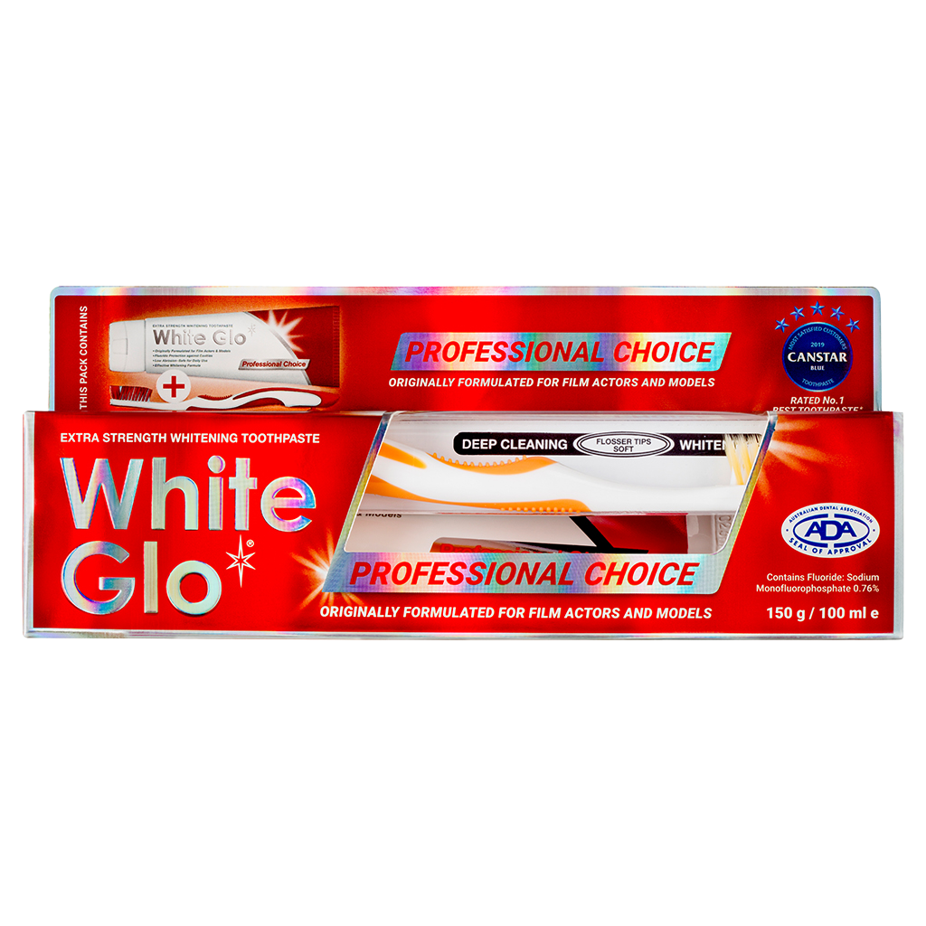 Front of White Glo Professional Choice Extra Strength Whitening Toothpaste 100 ml box