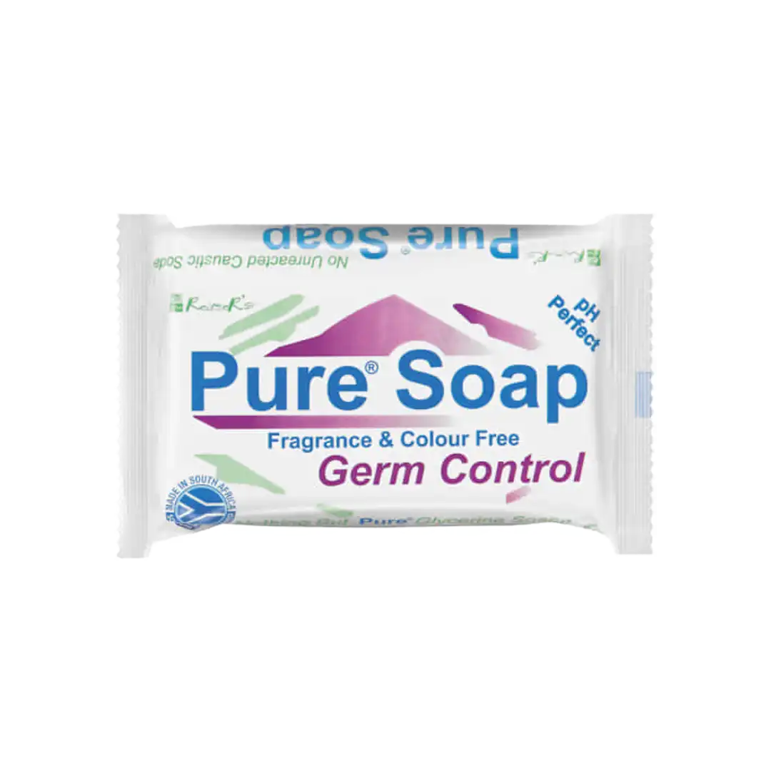 Front of Pure Soap Germ Control 150g bar on white background