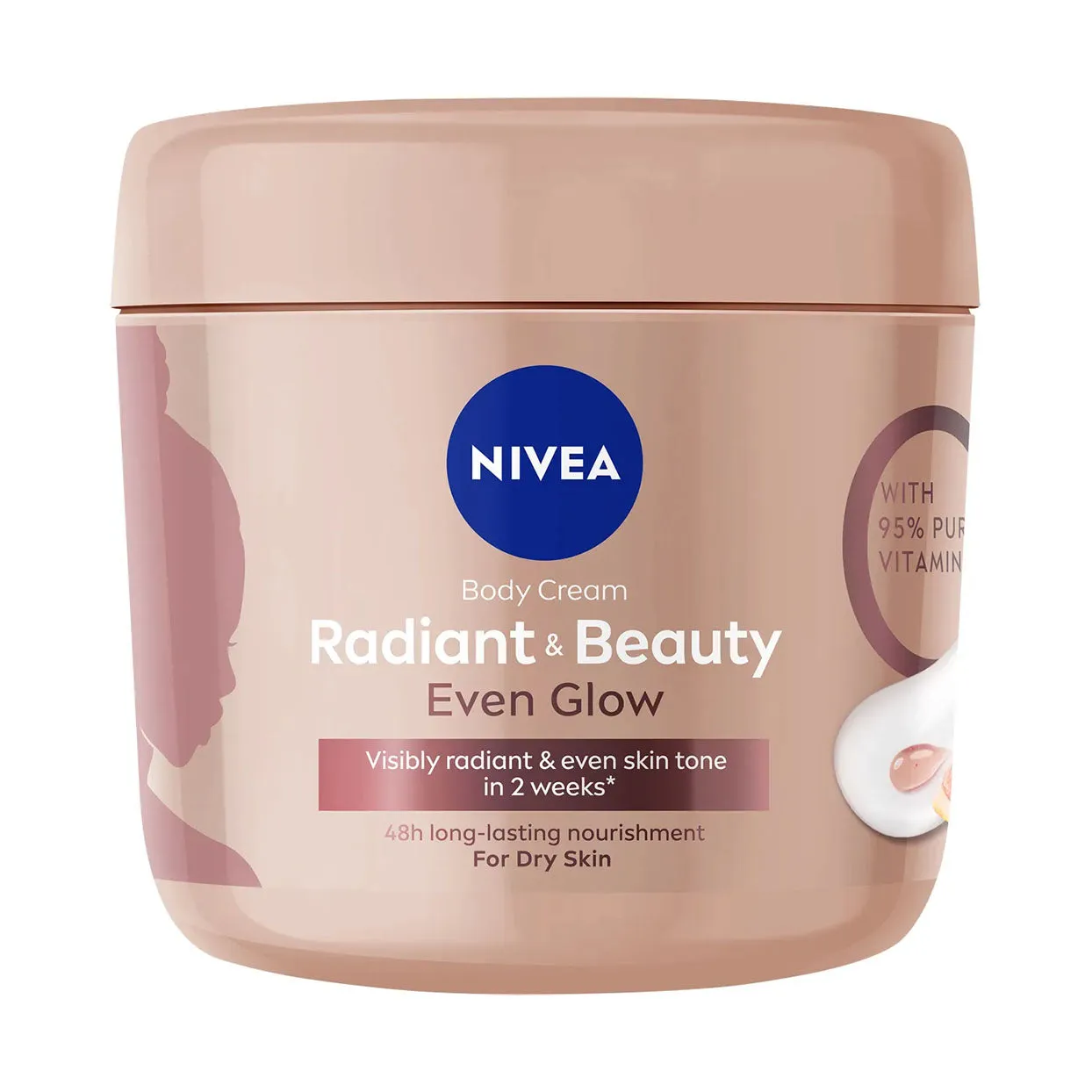 Front of Nivea Radiant & Beauty Even Glow Body Cream 400ml tub