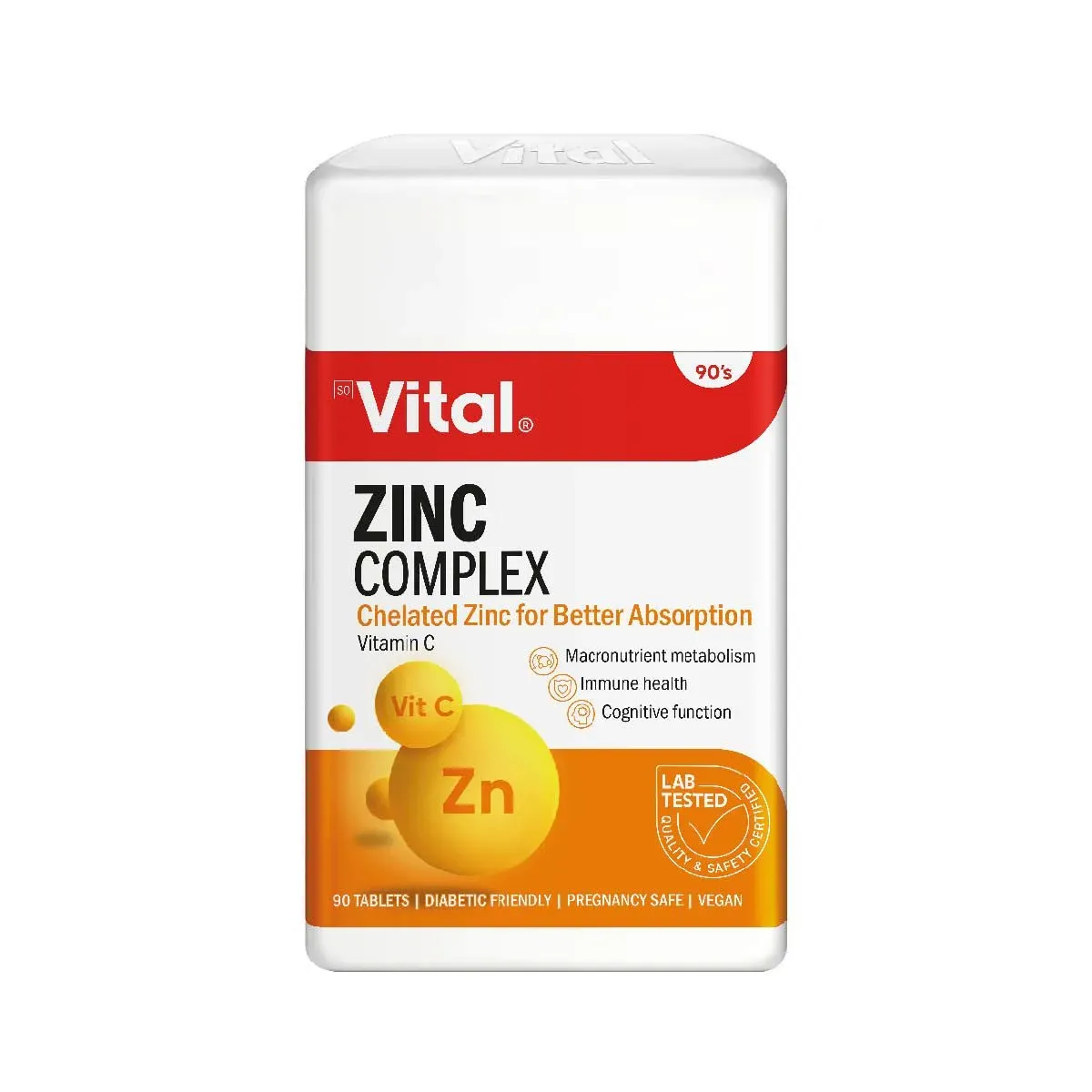 Front of Vital Zinc Complex 90 tablets bottle