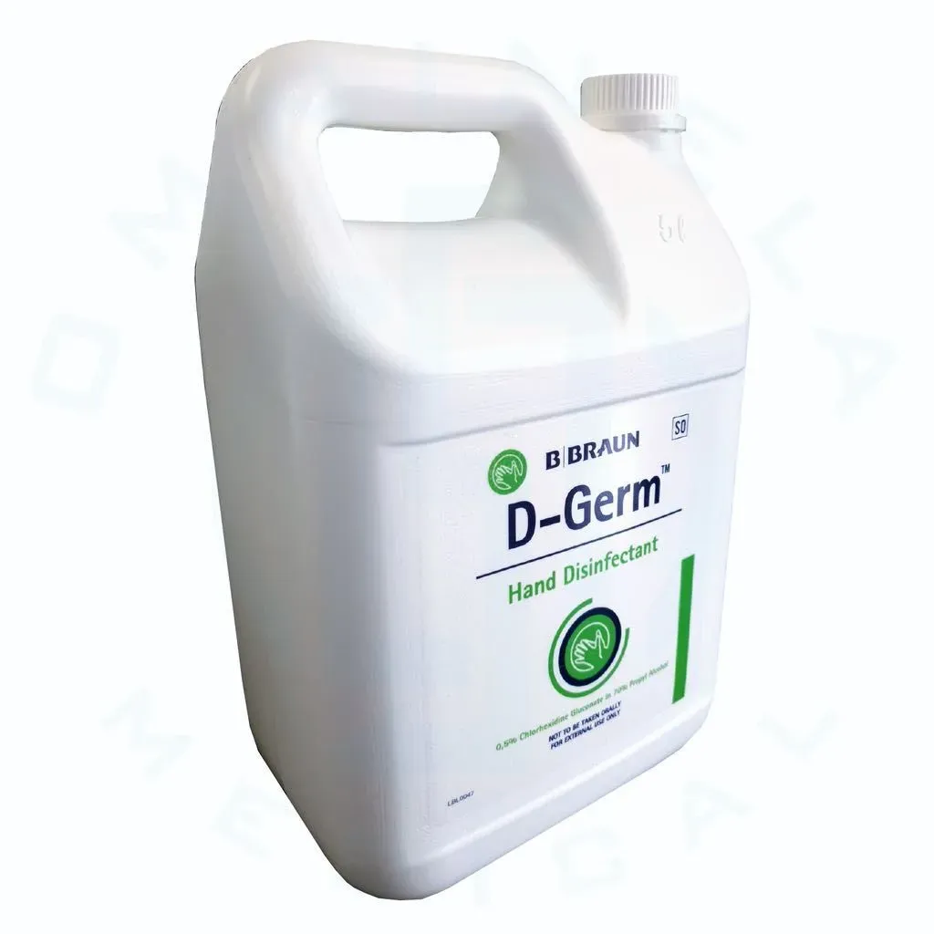 Angled view of B. Braun D-Germ Hand Disinfectant 5 L jug