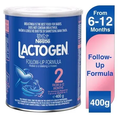 Front of Nestlé Lactogen 2 Follow-Up Formula 400g tin