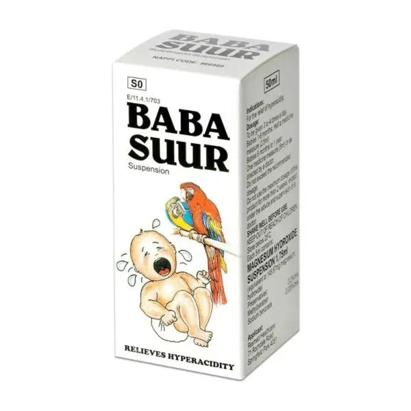 Front angled view of GM Pharmaceuticals Baba Suur Suspension 50ml box