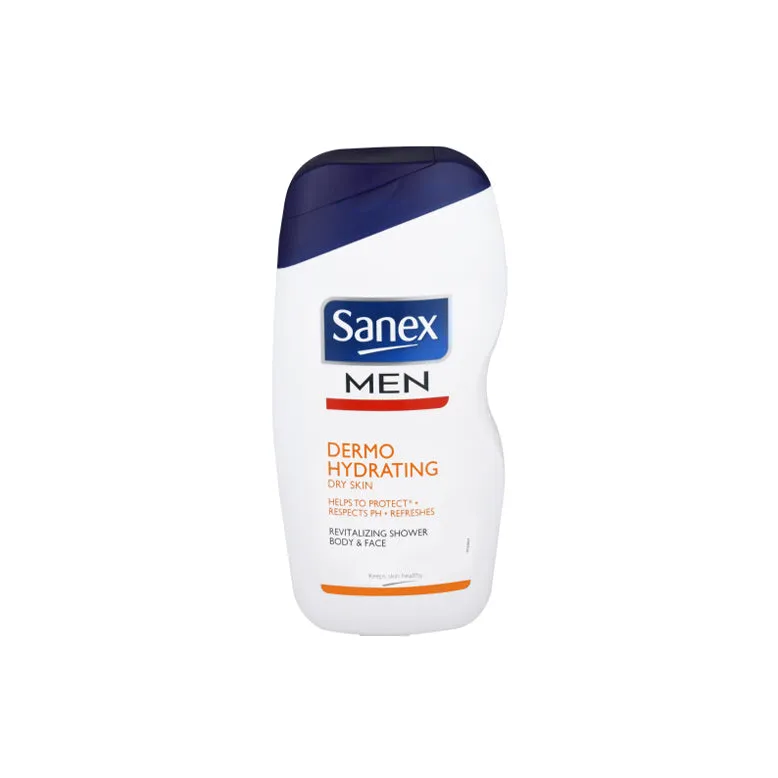 Front of Sanex Men Dermo Hydrating 3-in-1 Shower + Bath Gel, 500ml bottle