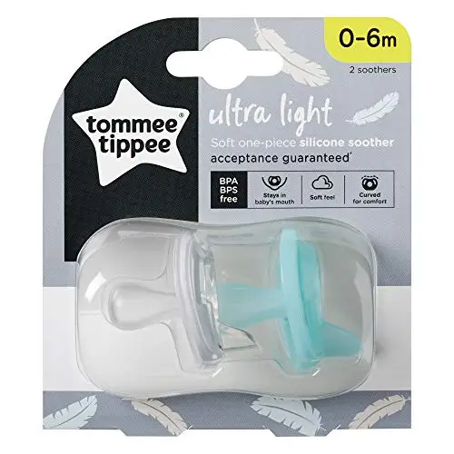 Front pack of Tommee Tippee Ultra Light Silicone Soother 0-6m, 2 soothers